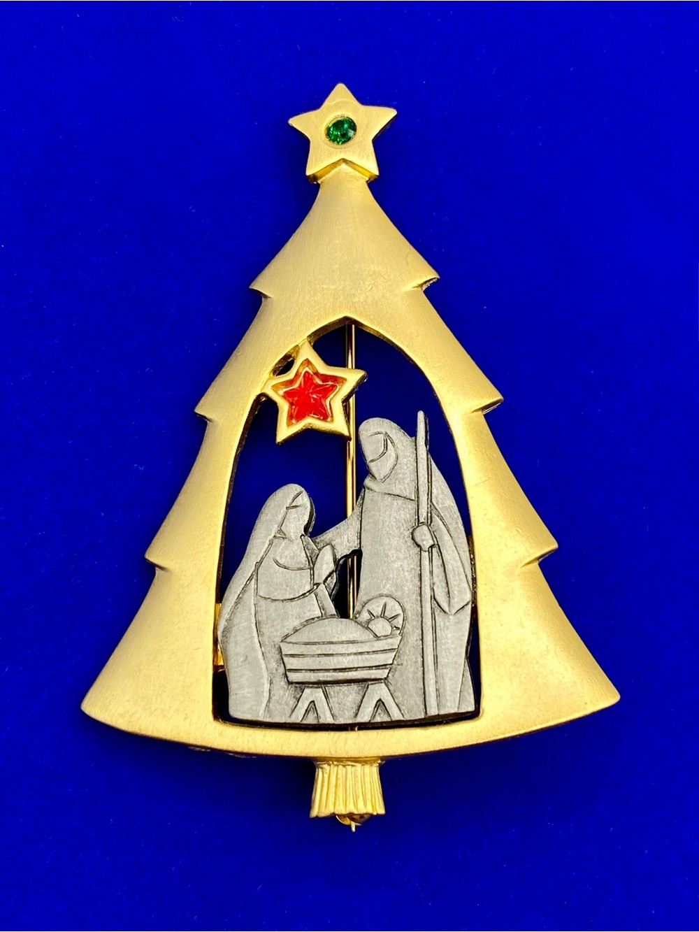 Vintage JJ Nativity Scene Christmas Tree Brooch